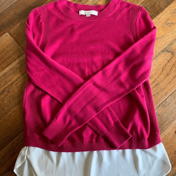 LOFT magenta sweater with faux shirt beneath - Picture 1 of 3